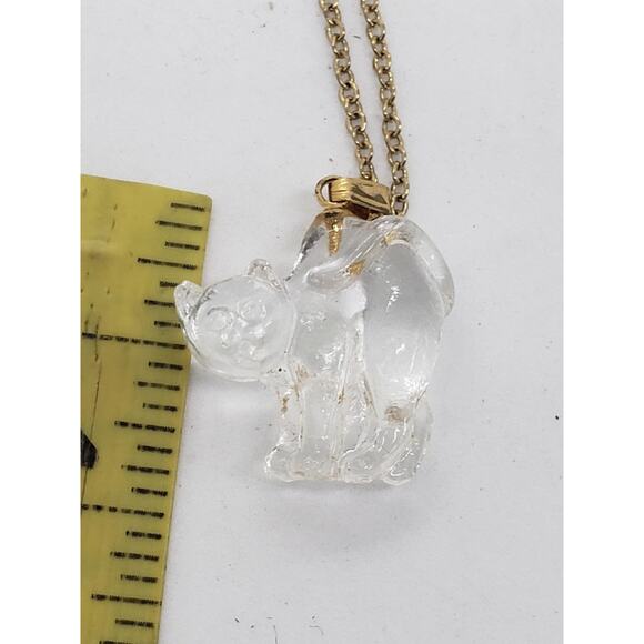 Carved Clear Cat Pendant Necklace Cat Lady Cat Lover Glass Crystal Kitty Charm - Picture 7 of 10
